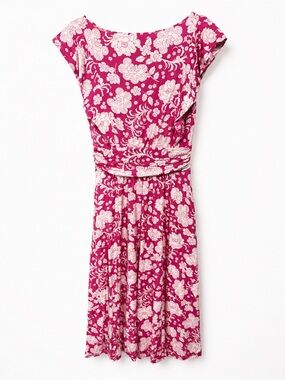 EUC- Boden- Pink and White Floral Midi Dress. Size 6
